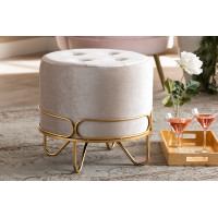 Baxton Studio FJ5A-017-Beige/Gold-Otto Lucienne Glam and Luxe Beige Velvet Fabric Upholstered Gold Finished Metal Ottoman